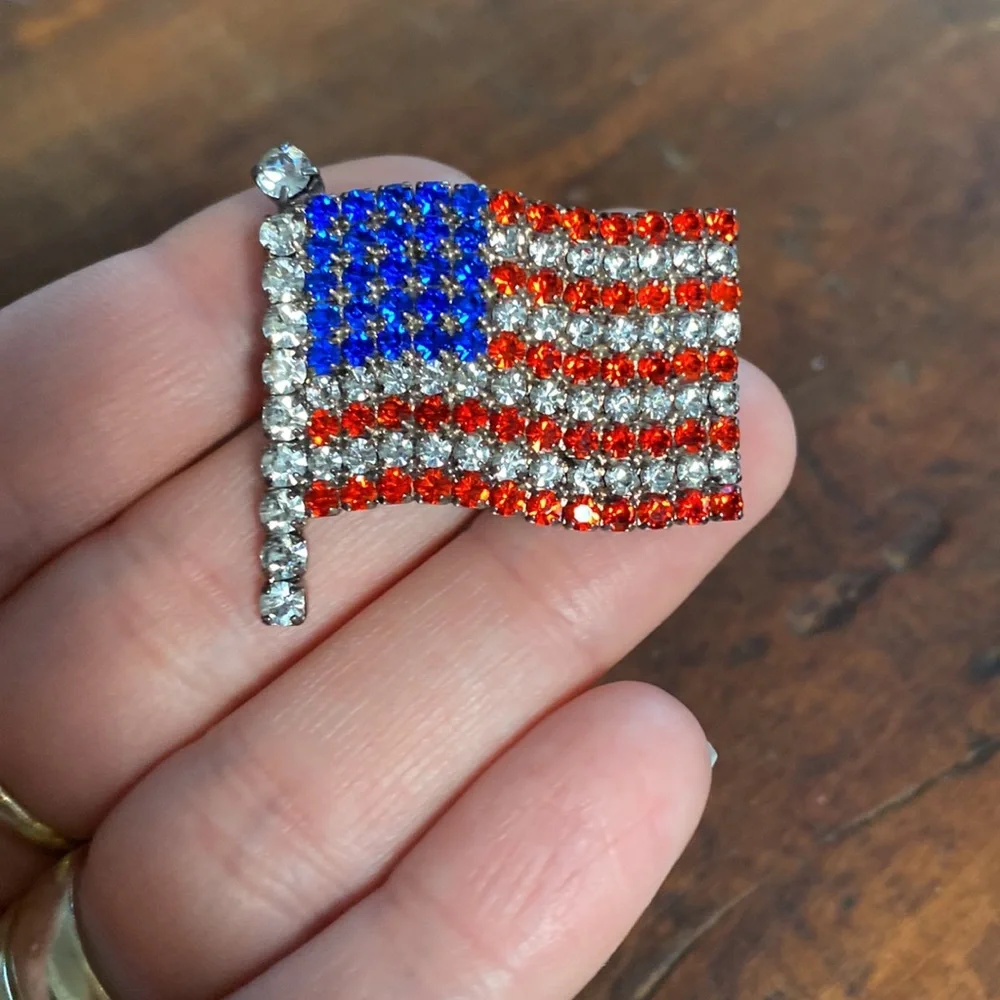 Rhinestone American Flag Pin Brooch